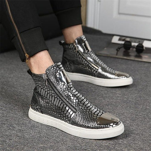 SNAKE LUXURY HIGH TOP METALLIC SNEAKERS