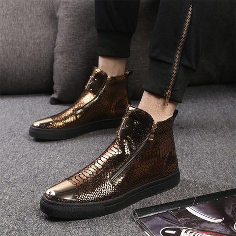 SNAKE LUXURY HIGH TOP METALLIC SNEAKERS
